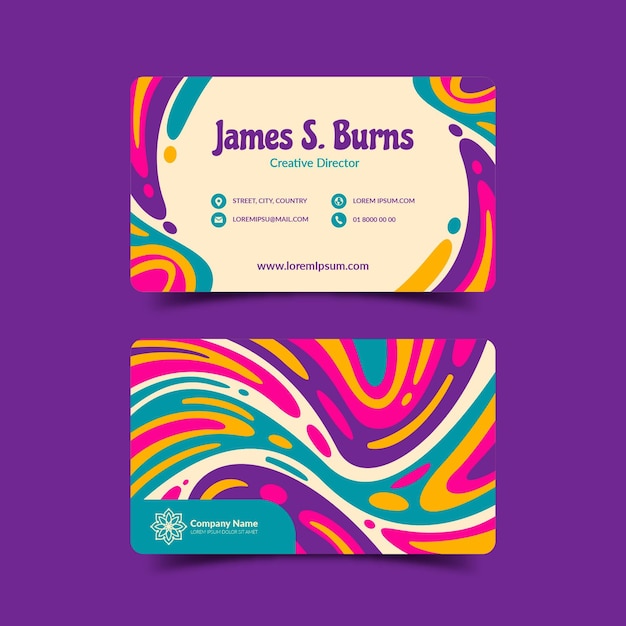 Hand drawn flat groovy psychedelic business cards