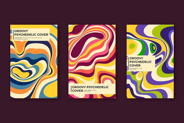 Free vector hand drawn flat groovy psychedelic covers collection