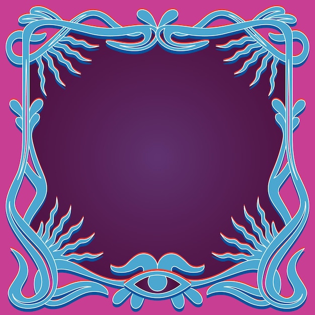 Hand drawn flat groovy psychedelic frame template