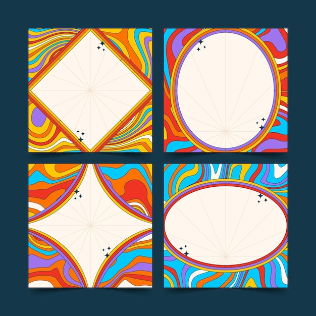 Flat Groovy Psychedelic Frames – Free Vector Templates for Download