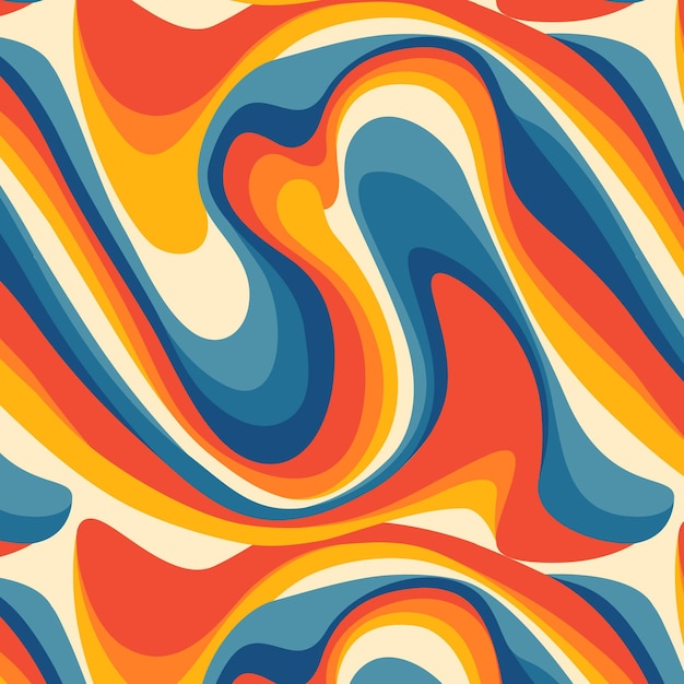 Hand drawn flat groovy psychedelic pattern design
