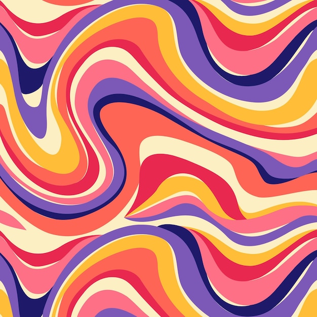 Hand drawn flat groovy psychedelic pattern design