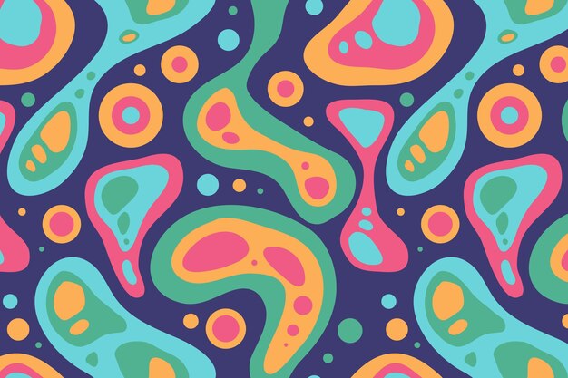 Hand drawn flat groovy psychedelic pattern