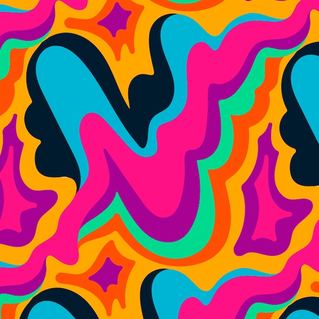 Hand drawn flat groovy psychedelic pattern