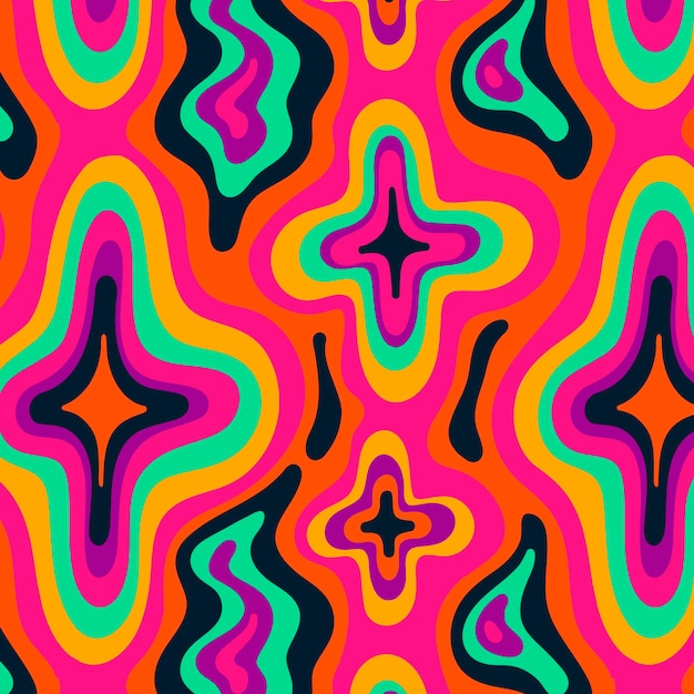 Hand drawn flat groovy psychedelic pattern