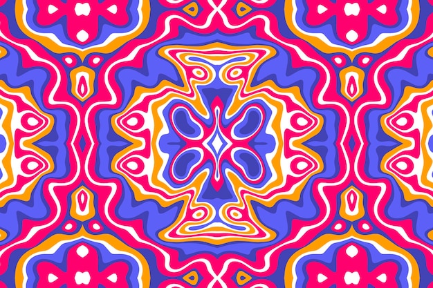 Hand drawn flat groovy psychedelic pattern