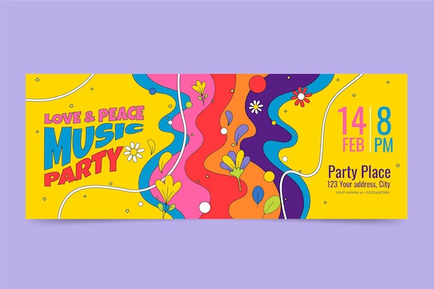 Free vector hand drawn flat groovy psychedelic social media cover template