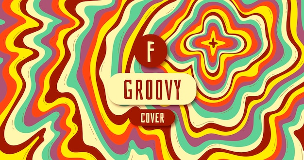 Hand drawn flat groovy psychedelic social media post template