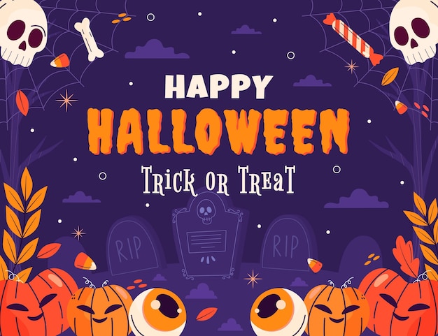 Hand drawn flat halloween background