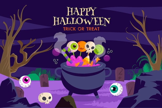 Hand drawn flat halloween background