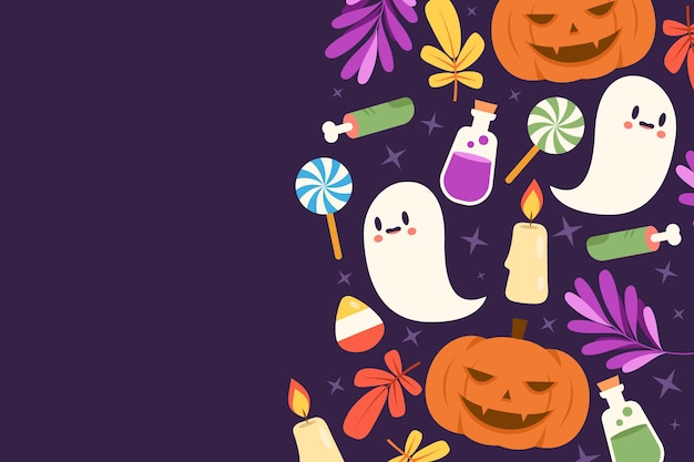 手描きの平らなハロウィーンの背景