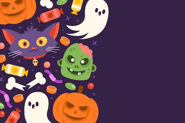 Hand drawn flat halloween background