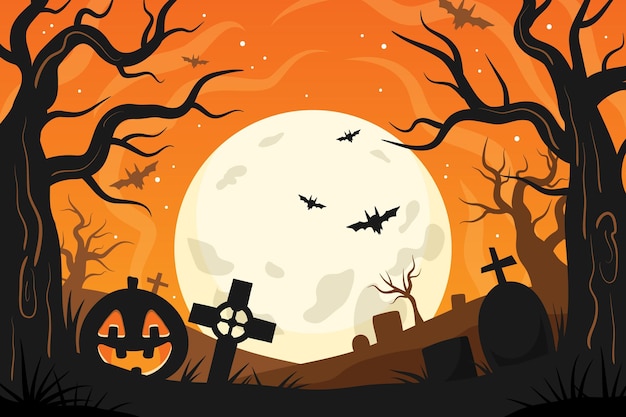 Hand drawn flat halloween background