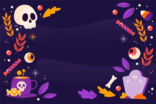 Hand drawn flat halloween background