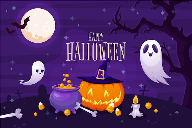 Hand drawn flat halloween background