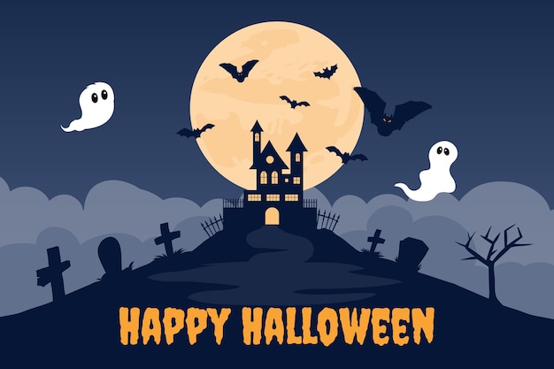 Hand drawn flat halloween background