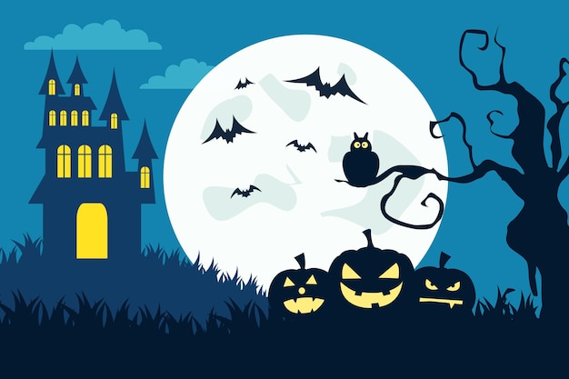 Hand drawn flat halloween background