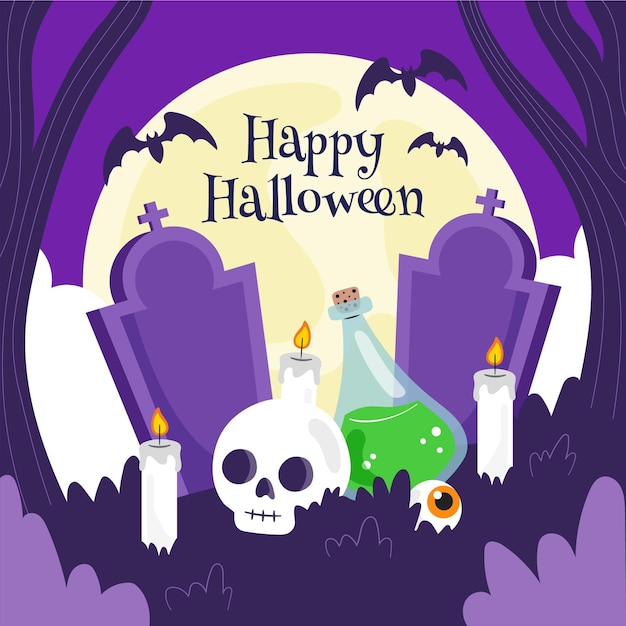 Hand drawn flat halloween background