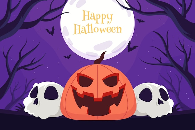 Hand drawn flat halloween background