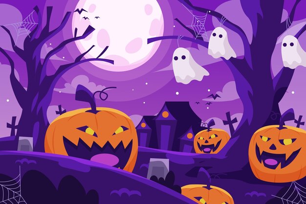 Hand drawn flat halloween background