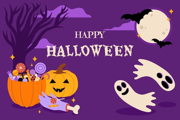 Free vector hand drawn flat halloween background