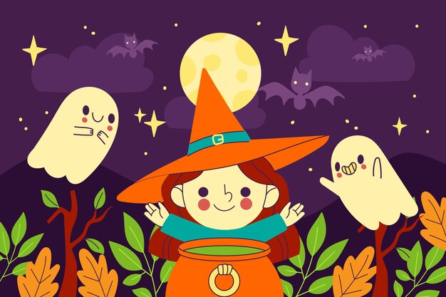 Hand drawn flat halloween background