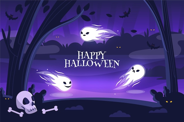 Hand drawn flat halloween background