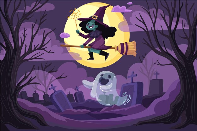 Hand drawn flat halloween background