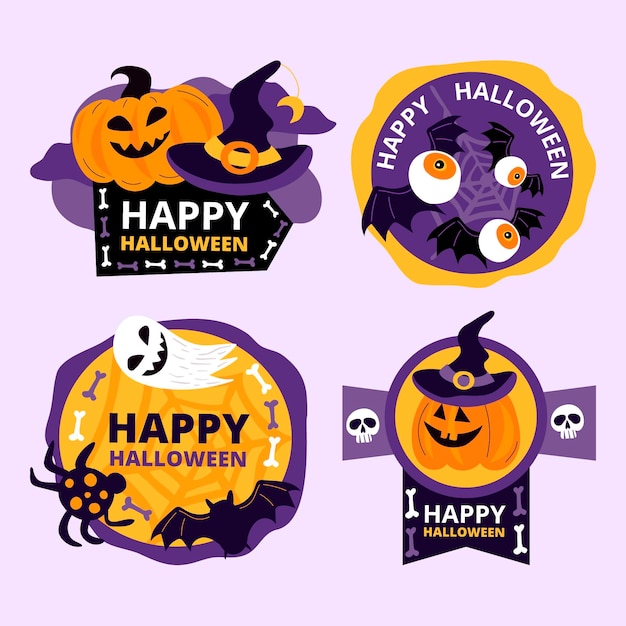 Hand drawn flat halloween badges collection