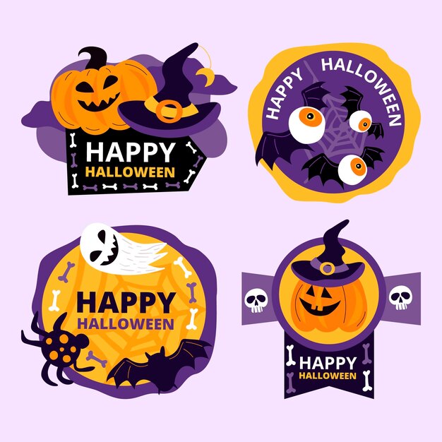 Hand drawn flat halloween badges collection