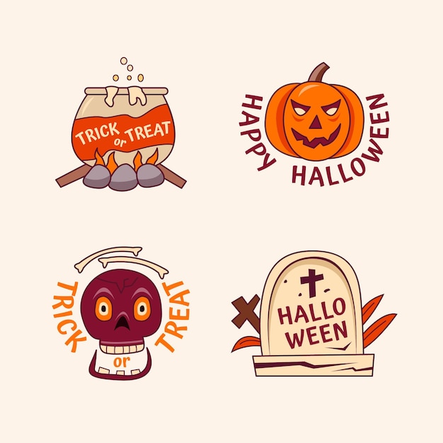 Hand drawn flat halloween badges collection