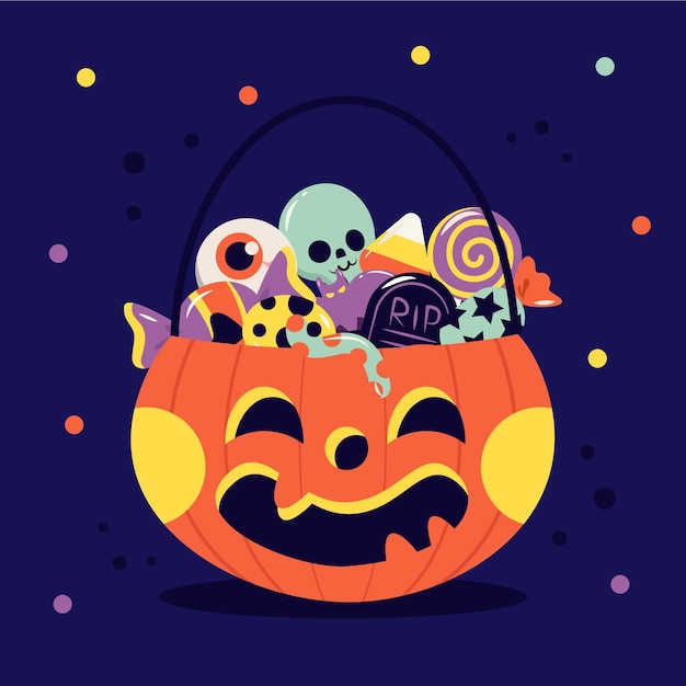 Hand drawn flat halloween bag illustration