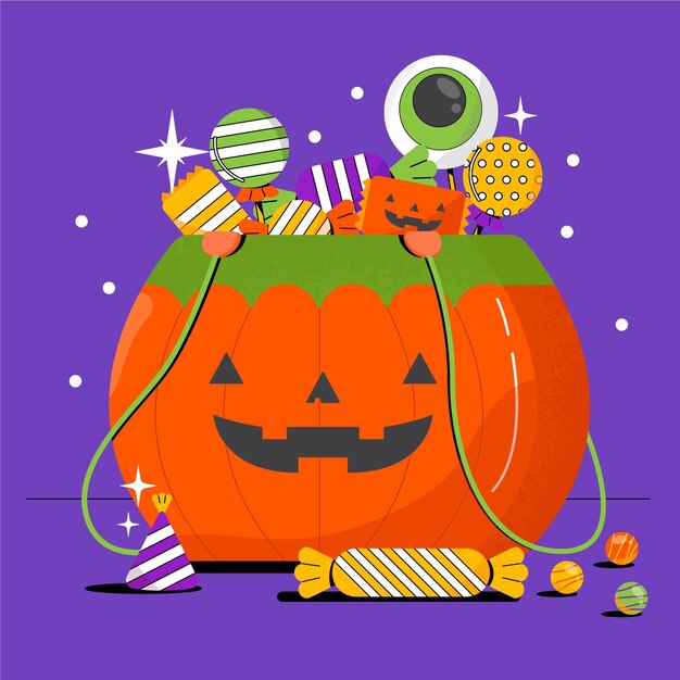 手描きフラットハロウィンバッグイラスト