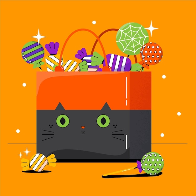 Free vector hand drawn flat halloween bag illustration