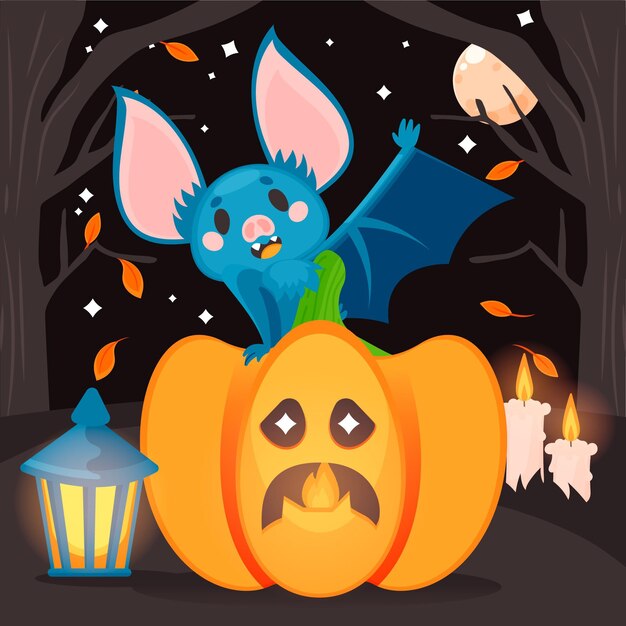 Hand drawn flat halloween bat illustration