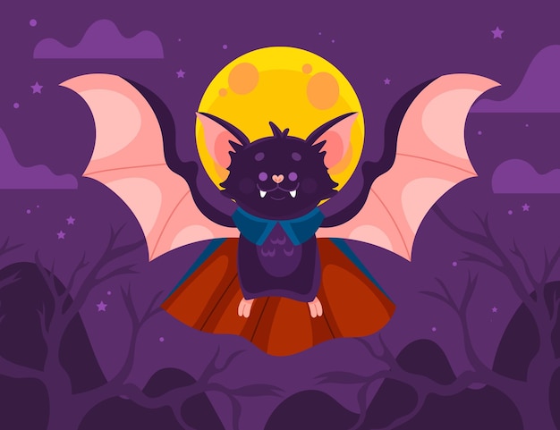 Vettore gratuito illustrazione di pipistrello di halloween piatto disegnato a mano