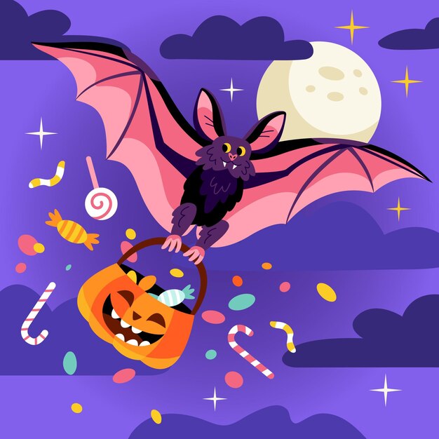 Hand drawn flat halloween bat illustration