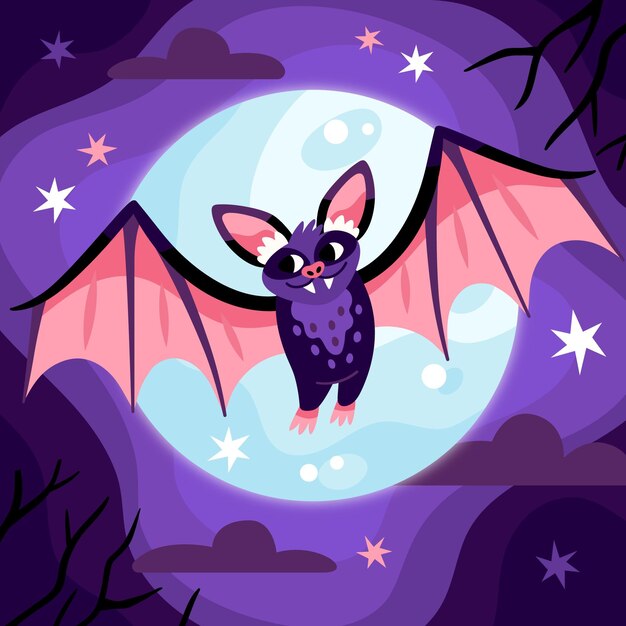 Hand drawn flat halloween bat illustration