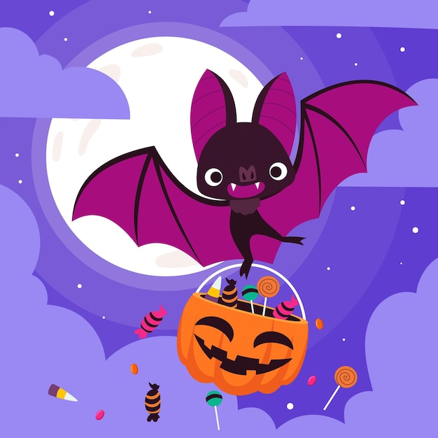 Hand drawn flat halloween bat illustration