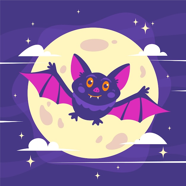 Hand drawn flat halloween bat illustration