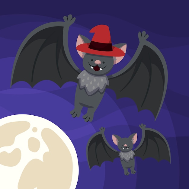 Illustrazione di pipistrello di halloween piatto disegnato a mano