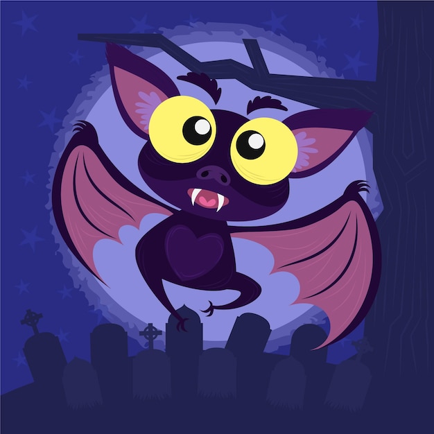 Hand drawn flat halloween bat illustration