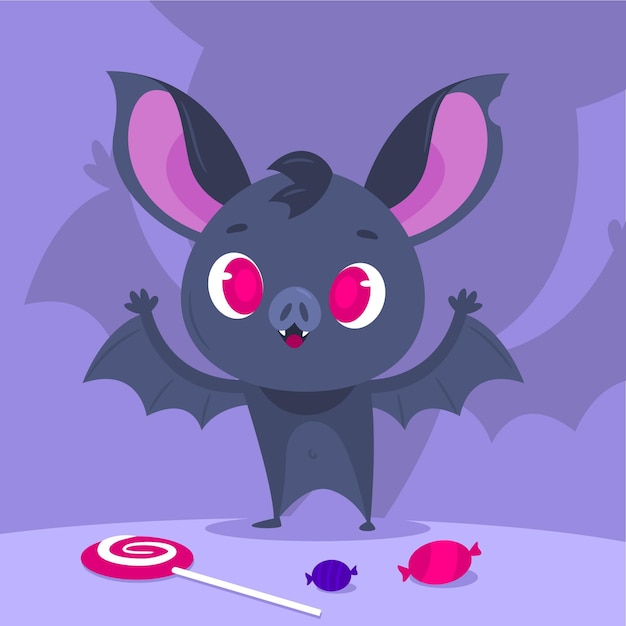 Hand drawn flat halloween bat illustration