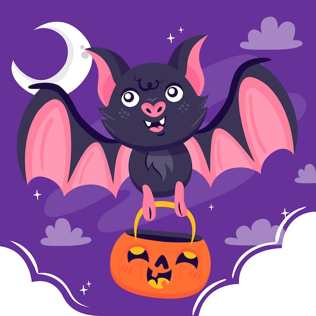 Hand drawn flat halloween bat illustration