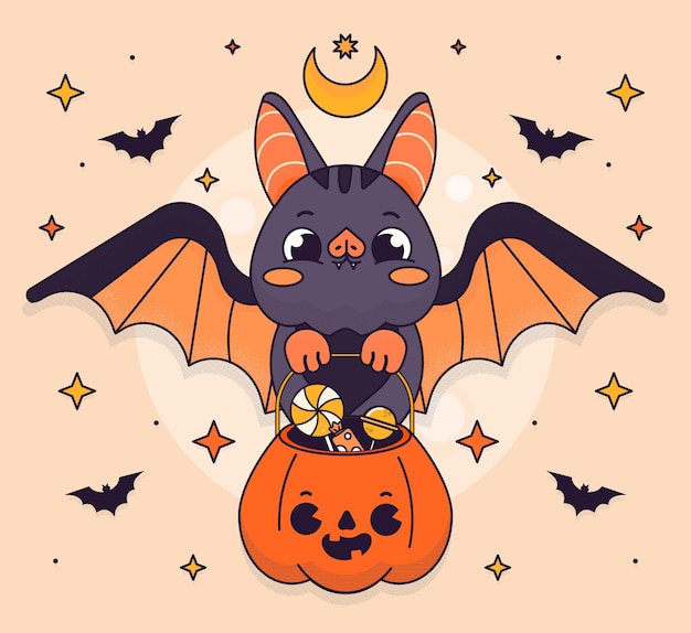 無料ベクター 手描きフラットハロウィンバットイラスト