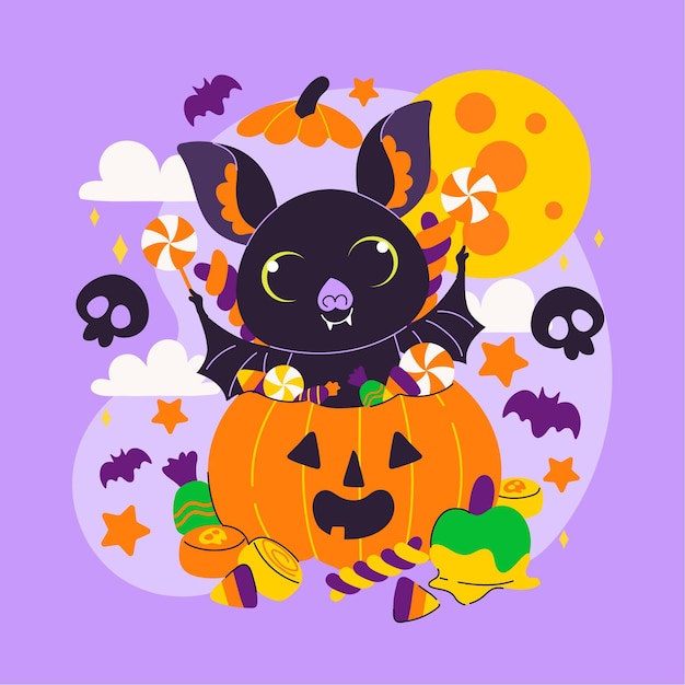 手描きフラットハロウィンバットイラスト