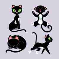 Free vector hand drawn flat halloween black cats collection