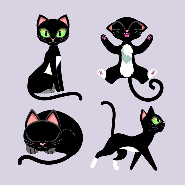 手描きフラットハロウィン黒猫コレクション