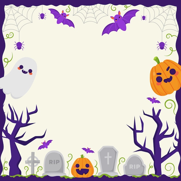 Hand drawn flat halloween border