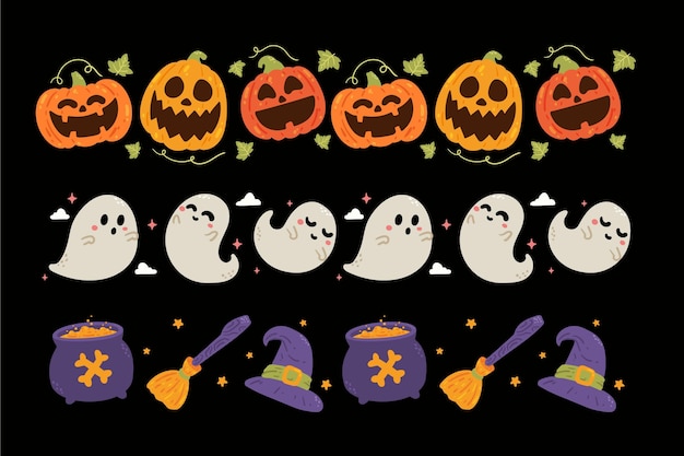 Free vector hand drawn flat halloween borders collection